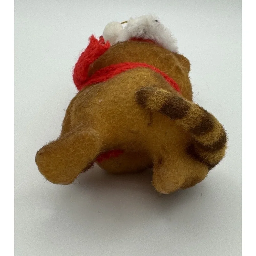 Vintage Flocked Raccoon Critter Sitters by Morgan Inc. Christmas Ornament 1970's